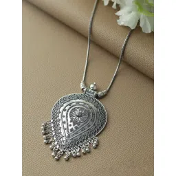 Jazz and Sizzle Oxidised Silver-Plated Pendant With Chain Necklace & Earring Set for Women-image-10