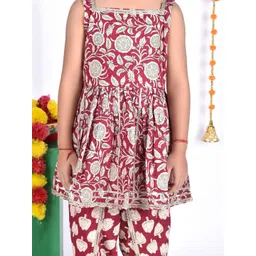 AATYA KIIDS Girls Floral Printed Gotta Patti Pure Cotton Anarkali Kurta with Dhoti Pants image 5