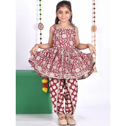 AATYA KIIDS Girls Floral Printed Gotta Patti Pure Cotton Anarkali Kurta with Dhoti Pants image 1