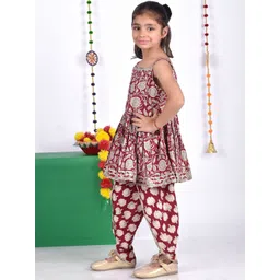 AATYA KIIDS Girls Floral Printed Gotta Patti Pure Cotton Anarkali Kurta with Dhoti Pants image 2