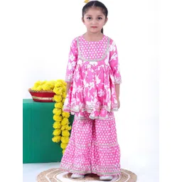 AATYA KIIDS Girls Floral Printed Regular Gotta Patti Pure Cotton Kurta with Palazzos-picture-27