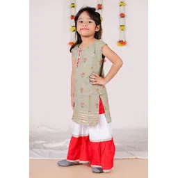 AATYA KIIDS Girls Floral Printed Regular Gotta Patti Pure Cotton Kurta with Sharara-picture-22