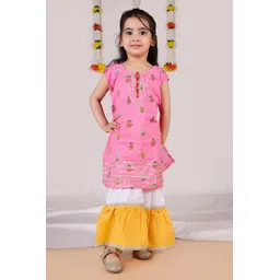 AATYA KIIDS Girls Floral Printed Regular Gotta Patti Pure Cotton Kurta with Sharara-picture-23