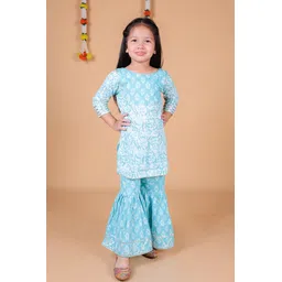 AATYA KIIDS Girls Floral Printed Regular Gotta Patti Pure Cotton Kurta with Sharara-picture-24