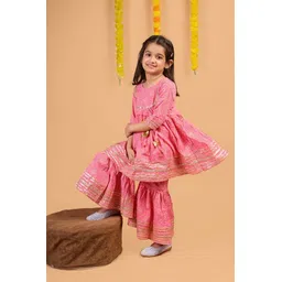 AATYA KIIDS Girls Floral Printed Regular Gotta Patti Pure Cotton Kurta with Sharara-picture-17