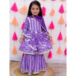 AATYA KIIDS Girls Floral Printed Regular Gotta Patti Pure Cotton Kurta with Sharara & With Dupatta-picture-12