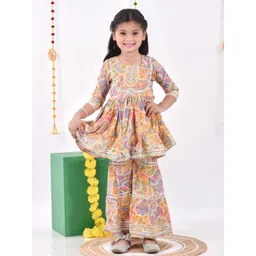 AATYA KIIDS Girls Floral Printed Regular Gotta Patti Pure Cotton Kurti with Sharara-picture-19