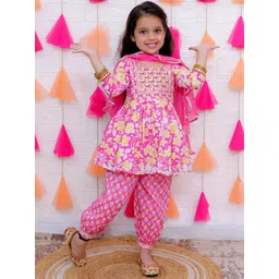 AATYA KIIDS Girls Floral Printed Regular Pure Cotton Kurti with Trousers & With Dupatta-picture-27