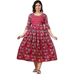 aavrittiqueens Women's Printed Maternity Feeding Anarkali Kurta with Zipper (Rani, XXL)-picture-16