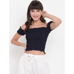 Aawari Navy Blue Off-Shoulder Bardot Crop Top-picture-26