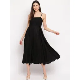 Aawari Women Black Solid Fit and Flare Dress-picture-15