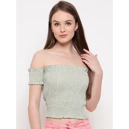 Aawari Women Green Off-Shoulder Bardot Crop Top-picture-35
