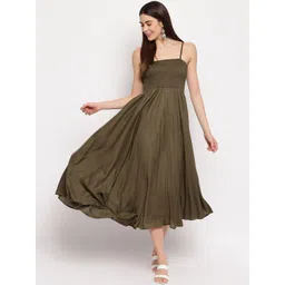 Aawari Women Olive Green Solid Fit and Flare Dress-picture-36