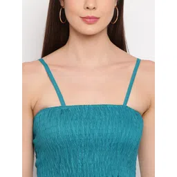 Aawari Women Teal Blue Solid Fit and Flare Dress image 2