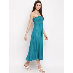 Aawari Women Teal Blue Solid Fit and Flare Dress image 4