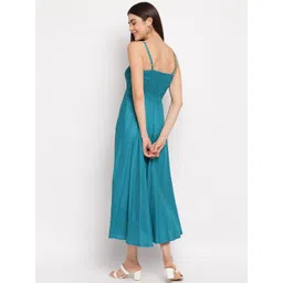 Aawari Women Teal Blue Solid Fit and Flare Dress image 3