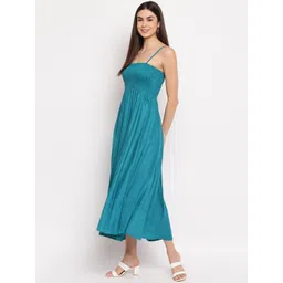Aawari Women Teal Blue Solid Fit and Flare Dress image 5