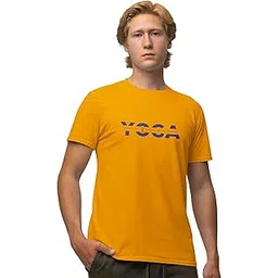 aayansh creation Exhale The Past Yellow Round Neck Cotton Half Sleeved Men T-Shirt with Printed Graphics-picture-37