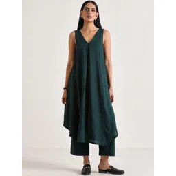 Aaysa Kurti Pure Cotton V-Neck Tunic & Trousers Co-Ord Set-picture-18