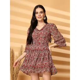 aayu Floral Printed Bell Sleeve Georgette Fit & Flare Dress-picture-23