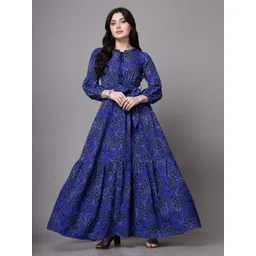 aayu Floral Printed Mandarin Collar Cuffed Sleeves Maxi Dress-picture-38