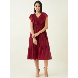 aayu Flutter Sleeve Georgette Fit & Flare Midi Dress-picture-37