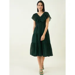 aayu Flutter Sleeve Georgette Fit & Flare Midi Dress-picture-33