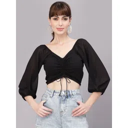 aayu Georgette Puff Sleeve Front Tie-up Crop Top-picture-34