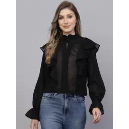 aayu High Neck Sheer Ruffles Georgette Shirt Style Top-picture-31