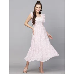 aayu Pink Floral Printed Georgette Fit & Flare Midi Dress-picture-14