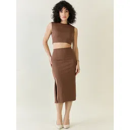 aayu Striped Round Neck Sleeveless Crop Top With Skirt-picture-29