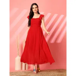 aayu Women Fit and Flare Red Maxi/Full Length Dress-picture-11