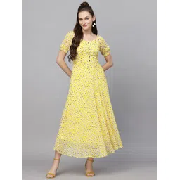 aayu Women Fit and Flare Yellow Maxi/Full Length Dress-picture-20