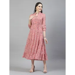 aayu Women Floral Printed Mandarin Collar Layered Fit & Flare Midi Dress-picture-20