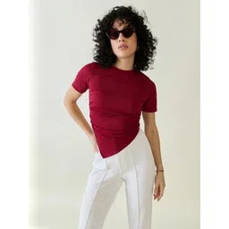 aayu Women Ribbed Round Neck Asymmetric Hem Top-picture-21