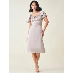 aayu Women Tie-Up Neck Layered Sleeves Satin Sheath Dress-picture-32