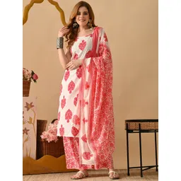 AAYUFAB Women Floral Printed Regular Pure Cotton Kurta with Palazzos & Dupatta-picture-41