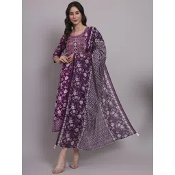 aayusika Floral Embroidered Fit & Flared Midi Dress With Dupatta-picture-32