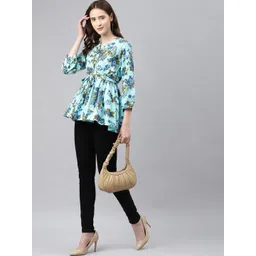 aayusika Floral Printed Round Neck Waist Tie-Ups Longline Top-picture-40