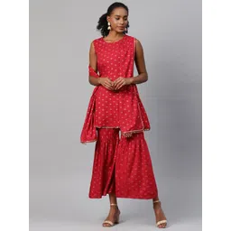 aayusika Women Maroon Ethnic Motifs Printed Kurta with Sharara & Dupatta-picture-23