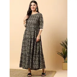 aayusika Women Printed Round Neck Tiered Fit & Flared Ethnic Dresses-picture-32
