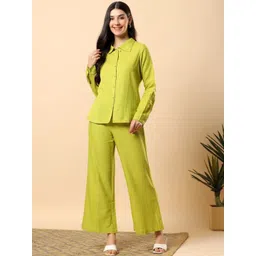 aayusika Women Pure Cotton Collared Neck Long Sleeve Shirt With Trouser Co-Ords-picture-29