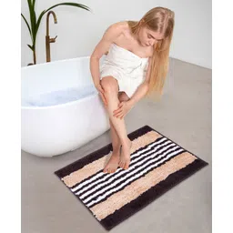 AAZEEM Beige & Brown Set Of 2 Super Soft Microfiber 180 GSM Anti-Skid Bath Rugs-picture-33