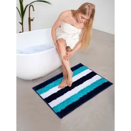 AAZEEM Blue & White Set Of 2 Striped Cotton Anti-Skid Doormats-picture-27