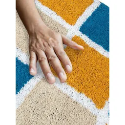 AAZEEM Blue& Mustard Checked Anti-Skid Cotton Doormat image 4