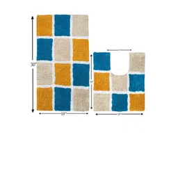 AAZEEM Blue& Mustard Checked Anti-Skid Cotton Doormat image 3