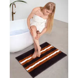 AAZEEM Burgundy and Brown Set Of 2 Striped Cotton Anti-Skid Doormats-picture-12