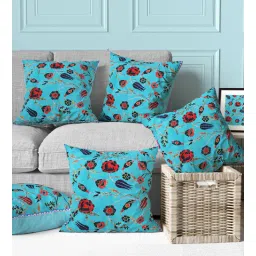 aazeem Turquoise Velvet Printed 16x16 inches Square Cushion Cover (1Pc)-picture-23