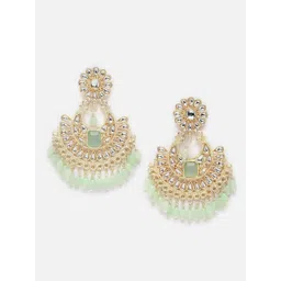 Aazeen Gold-Plated Crescent Shaped Kundan studded Chandbalis Earrings-picture-19