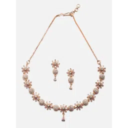 Aazeen Rose Gold-Plated American Diamond Studded Jewellery Set-picture-34